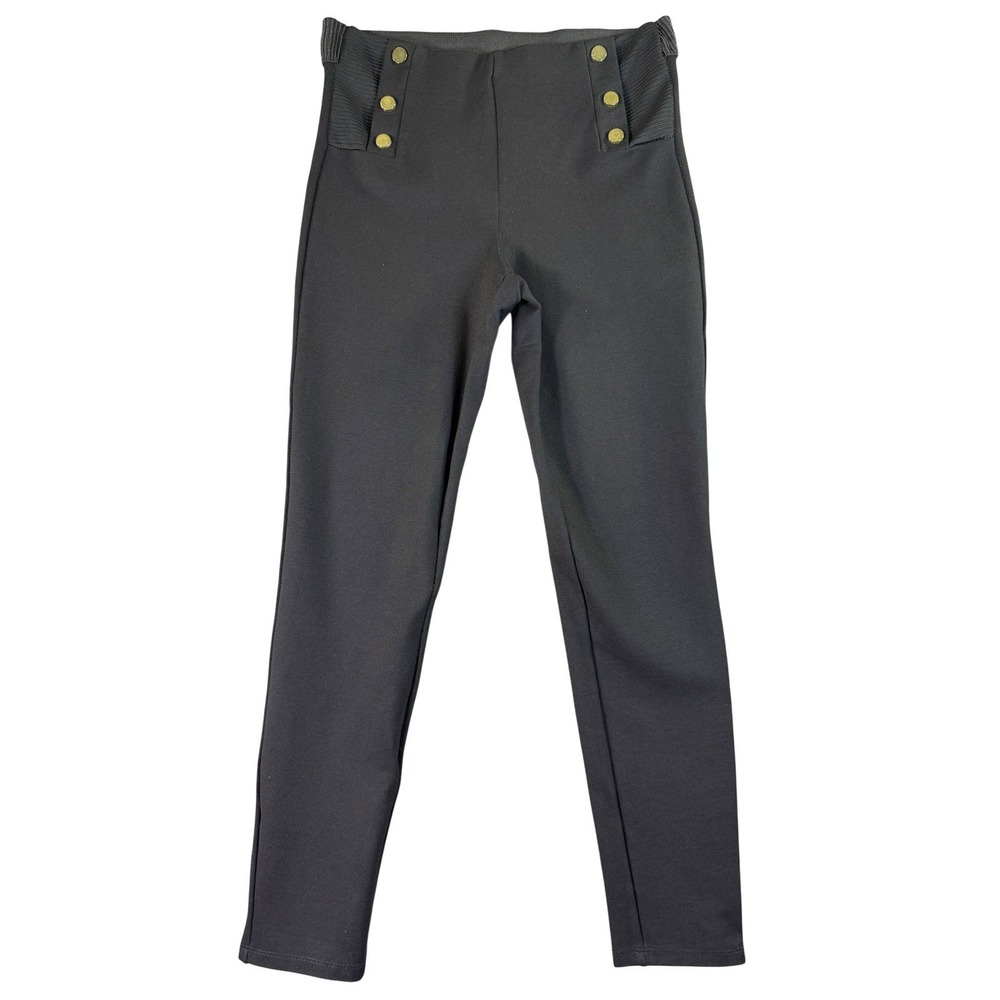 Zara Basics Black High Waisted Leggings w/ Decorative Gold Buttons Size M